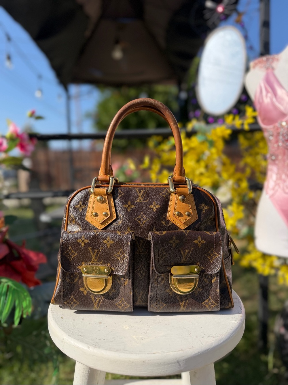 Louis Vuitton Brown Monogram Canvas Dual Pocket Satchel with Vachetta Trim
